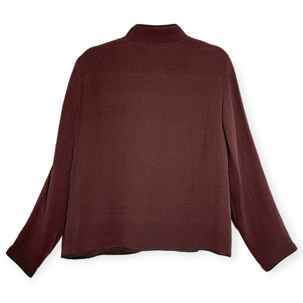 Eileen Fisher Silk Sponge Open Jacket SIZE S Maroon Brown Magnetic Collar Coat - Picture 2 of 8